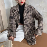 Y2K Elegant Autumn Winter Plaid Women Blazer Coat Causal Long Sleeve Tweed Coat Short Office Ladies Pocket Women Suit Blazer