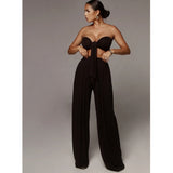 Rompers Womens Jumpsuit Casual Overalls Sexy Crop Top and Wide Leg Long Pants Set Elegant Off Shoulder Bow Tie Casual Jumpsuit