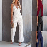 Lace Wide Leg Jumpsuit V-neck Fashion Sexy Sleeveless Backless Jumpsuits Patchwork Summer Sling Slim Women Jumpsuit