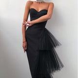 Nukty Simple Black Pink Soft Tulle Evening Party Dress Sweetheart Sleeveless Tea Length Formal Prom Night Gowns Dresse