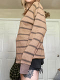 Women Fairy Grunge Knit Basic Shirt Autumn Y2K Grey Black Striped Long Sleeve Round Neck Tops Emo Tee
