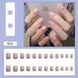 24pcs/box Fake Nails Press on Short Reusable with Designs Set French Artificial Pink kawaii False Tipsy Stick-on Nails Tips Art