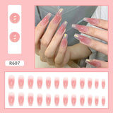 24pcs/box Fake Nails Press on Short Reusable with Designs Set French Artificial Pink kawaii False Tipsy Stick-on Nails Tips Art