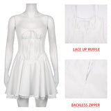 Nukty Lace Up Ruffle Backless Sexy Dresses For Women Elegant Evening Party Dress Bodycon Mini Summer Dress Vestidos
