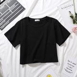 Sexy Sports Top Ladies Solid Color High Waist Crop Top Summer Korean Style Loose Short T-Shirt Fashion Woman Blouses NEW