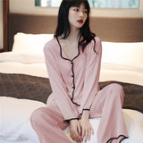 Nukty Luxury Solid Color Women's Satin Pajama Set 2 Pcs With Pants Ladies V Collar Home Clothes Silk Pijama Suit For Female New