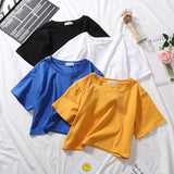 Sexy Sports Top Ladies Solid Color High Waist Crop Top Summer Korean Style Loose Short T-Shirt Fashion Woman Blouses NEW