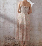 French Style Summer Vintage Floral Pleated Dress Women Spaghetti Strap High Waist Pleated Beach Dress