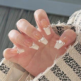 24pcs Wearable Pink Press On Fake Nails Tips With Glue false nails design Butterfly Lovely Girl false nails With Wearing Tools