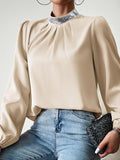 Elegant Women's Blouse Autumn Fashion Solid Puff Long Sleeve Tops Casual Youth Sequin Turtleneck Shirts New Collection 2024