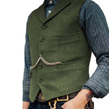 Nukty Men's Suit Vest Brown Wool Tweed Business Waistcoat Jacket Casual Slim Fit Gilet Homme Vests For Groosmen Man Wedding