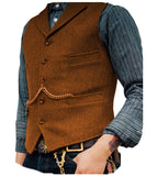 Nukty Men's Suit Vest Brown Wool Tweed Business Waistcoat Jacket Casual Slim Fit Gilet Homme Vests For Groosmen Man Wedding