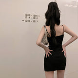 Nukty Women Y2K Sexy Club Hollow Out Dress  Chain Halter Neck Backless Sleeveless Black Skinny Bag Hip Slip Mini Dresses