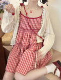 Nukty Japanese Kawaii Lolita Dress Women Sweet Red Plaid Party Mini Dress Female Korean Fashion Loose Y2k Princess Dress New In Autumn