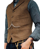 Nukty Men's Suit Vest Brown Wool Tweed Business Waistcoat Jacket Casual Slim Fit Gilet Homme Vests For Groosmen Man Wedding