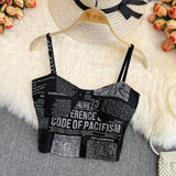 Nukty Women Push Up Camisole With Bra Sexy Top Women Suspender Tank Fashion Printed Newspaper Camis Female Soft Sleeveless Top