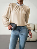 Elegant Women's Blouse Autumn Fashion Solid Puff Long Sleeve Tops Casual Youth Sequin Turtleneck Shirts New Collection 2024