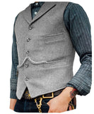 Nukty Men's Suit Vest Brown Wool Tweed Business Waistcoat Jacket Casual Slim Fit Gilet Homme Vests For Groosmen Man Wedding