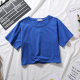 Sexy Sports Top Ladies Solid Color High Waist Crop Top Summer Korean Style Loose Short T-Shirt Fashion Woman Blouses NEW