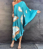 Summer New Fashion Explosion Style Satin One-shoulder Loose Women's Beach Dress Long Skirt Seaside Holiday Skirt Sunscreen