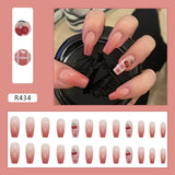 24pcs French Fake Nails Short Art Nail Tips Press Stick on False with Designs Full Cover Artificial Pink Wearable Clear Tips