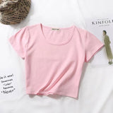 Sexy Sports Top Ladies Solid Color High Waist Crop Top Summer Korean Style Loose Short T-Shirt Fashion Woman Blouses NEW