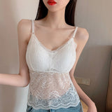 Nukty Hollow Out Lace Butterfly Back Camisole With Bra Women Sexy Padded Black White Tank Crop Tops Female Camis Summer