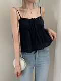 Nukty Korean Style Sweet Fluffy Camis A-line Lace-up Double Layers Crop Top Y2K Aesthetic Tank Tops Holiday Cute Vest Women