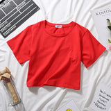 Sexy Sports Top Ladies Solid Color High Waist Crop Top Summer Korean Style Loose Short T-Shirt Fashion Woman Blouses NEW