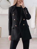 Nukty Blazer Women Traf Fashion Metal Double Breasted Woollen Blazers Coat Vintage Long Sleeve Female Outerwear Chic Tops