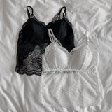 Nukty Hollow Out Lace Butterfly Back Camisole With Bra Women Sexy Padded Black White Tank Crop Tops Female Camis Summer