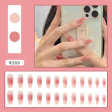 24pcs/box Fake Nails Press on Short Reusable with Designs Set French Artificial Pink kawaii False Tipsy Stick-on Nails Tips Art