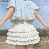 Japanese Style Kawaii Lolita Mini Skirt Women Gothic High Waist Ruffle Tiered Skirts Sweet Girly Summer Harajuku Y2k Short Skirt