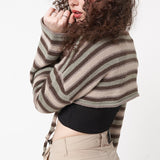 Nukty Dourbesty Vintage Stripe Knitting Crop Top Grunge Aesthetic 90 00s T-Shirts Hollow Out Y2k Pullovers Long Sleeve Top Streetwear