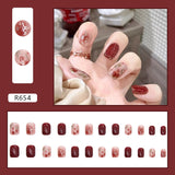 24pcs French Fake Nails Short Art Nail Tips Press Stick on False with Designs Full Cover Artificial Pink Wearable Clear Tips