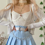 Nukty Harajuku Kwaii Lace Basic Camis Goth Pastel Gothic Sweet Bows White Tight Crop Tops Lolita Ruffles Women Coquette Aesthetic