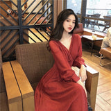 Nukty Vintage Sexy Maxi Dresses for Women Party Sequin Midi Dress Female Casual Chiffon Slim Korean Woman Dress Elegant Autumn