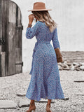 Spring Autumn Long Bandage Print Dress For Women New V Neck Full Sleeve Hight Waist Winter Maxi Dresses Ladies Elegant