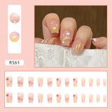 24pcs French Fake Nails Short Art Nail Tips Press Stick on False with Designs Full Cover Artificial Pink Wearable Clear Tips