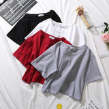 Sexy Sports Top Ladies Solid Color High Waist Crop Top Summer Korean Style Loose Short T-Shirt Fashion Woman Blouses NEW