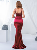 Nukty Low Cut Pleated Sleeveless  Maxi Dress Stretchy Satin Spaghetti Straps Backless Long Gown Evening Party