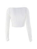 Nukty Women Y2k Long Sleeve Basic Slim Crop Top Irregular Texture Skinny Tee Ribbed Stretchy Shirts Bodycon Blouse