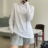 Nukty Summer Women's Casual Solid Color Round Neck Long Sleeve Loose T-Shirt