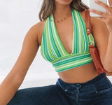 Women Fashion Sexy Halter Backless Floral Print Tank Tops Summer  Female Casual Sleeveless Vest Tops For Daily shopping