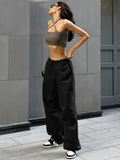 Nukty Fashion High Street Cargo Pants Women Casual Sweatpants Solid Loose Trousers Drawstring Waist Wide Leg Pants Y2K Party