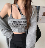 Nukty irregular spaghetti strap tank top woman newspaper letter print wirefree bra camis for women camisole new trend