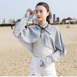 Nukty Summer Casual Solid Shawl Long Batwing Sleeve Capes Ponchos Outdoor Cycling Cloak Anti UV Loose Light Sun Protection Cross Coats