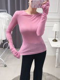 Nukty Sexy Shirt Women T-Shirt Long Sleeve Korean Style Slim Basic Elasticity Tshirt Top Womens Clothing T Shirt Femme