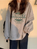 Harajuku Gray Sweatshirts Women Hip Hop Letter Print Hoodies Oversized Loose Crewneck Pullover Tops Korean Streetwear
