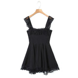 Nukty Spring Summer New Sexy Casual Chic Slim Backless Lace Square Neck Short Strap Mini Dress For Women